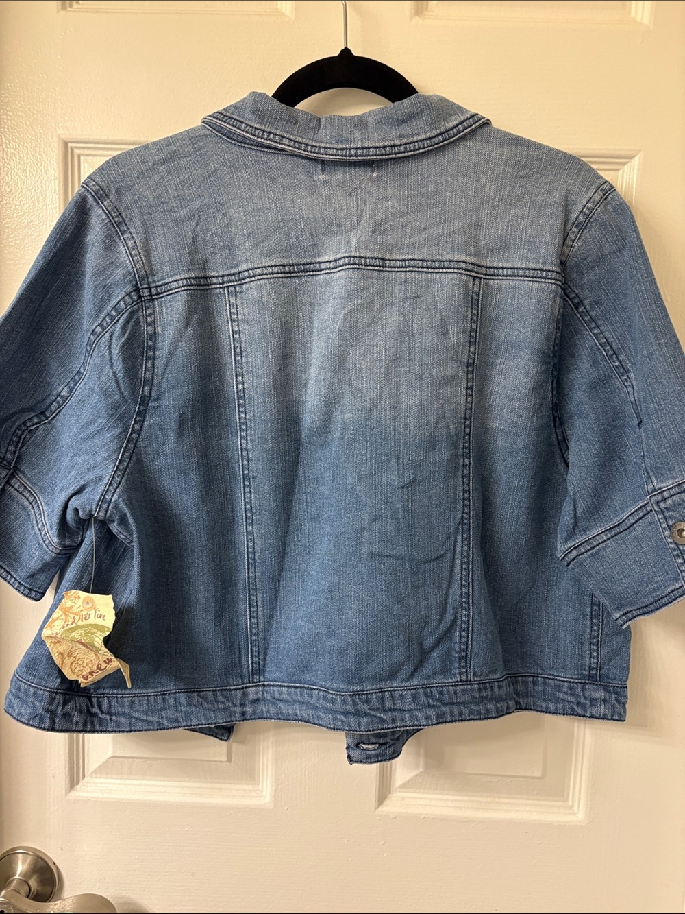 ONE WORLD Light Blue Denim Jacket Collar Detail short sleeve - Picture 4 of 5